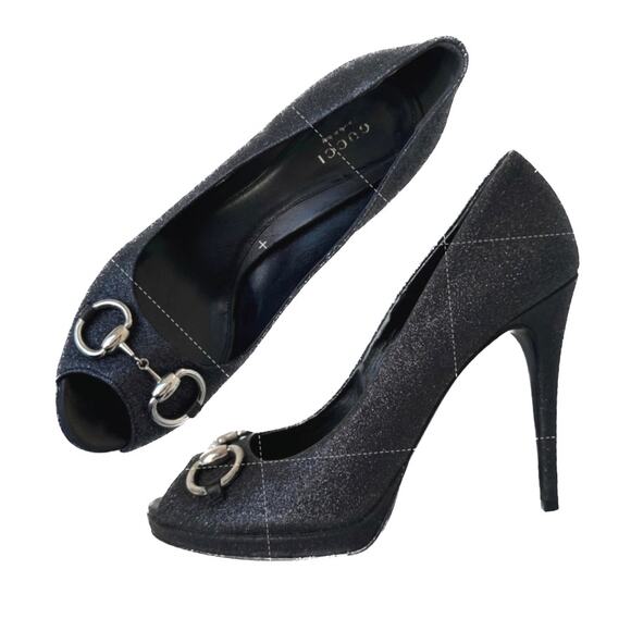 Gucci Shimmer Stardust Horsebit Peep Toe Pumps IT 38 - Picture 1 of 15
